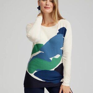 Chico's Abstract Intarsia long sleeve, pullover knit sweater round neckline XL